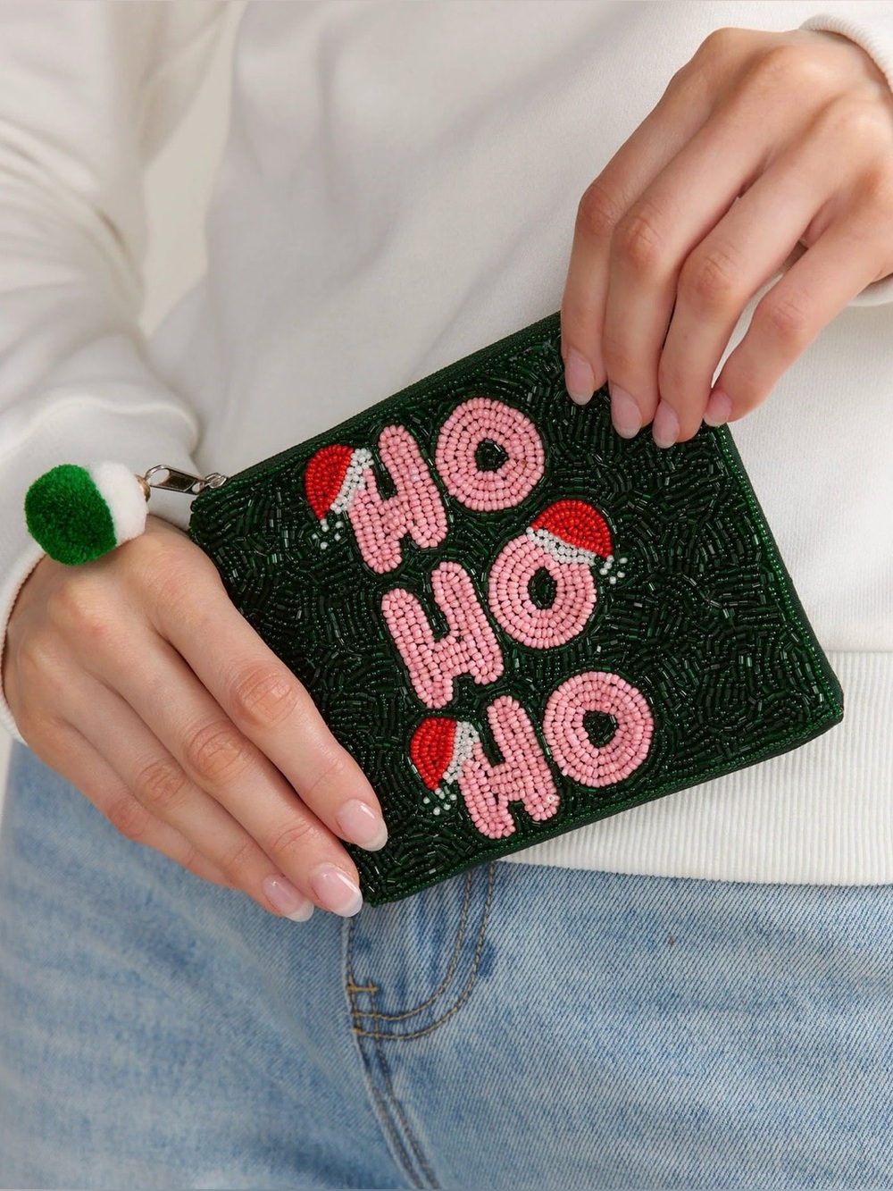Ho Ho Ho Beaded Coin Bag NWOT